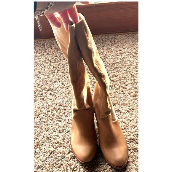 Splendid Tall Suede Sullie Boots Tan Leather Heels Boho Western 70's Size 6.5 - Picture 6 of 11